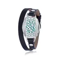Aromatherapy diffuser bracelet with blue leather wrap strap and silver locket - Navy Blue (Scroll)
