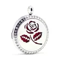 Elegante medallón de aromaterapia de acero inoxidable con diamantes y rosa hueca - Estilo de Rosa (013) / Colgante de 30mm Solamente (Sin Cadena)