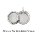 25mm round stainless steel screw-top locket pendant with rhinestone border in silver - 25mm (With Rhinestones) / Steel