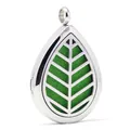Collar difusore de aromaterapia de acero inoxidable en forma de gota con patrón de hoja verde - Estilo de Vena de Hoja (E005) / Solo Colgante (Sin Cadena)