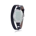 Aromatherapy diffuser bracelet with navy blue leather wrap strap and silver locket design - Dark Blue (Geometric)