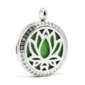Colgante de aromaterapia de acero inoxidable con diseño de loto y almohadilla verde - Estilo de Loto (015) / Colgante de 30mm Solamente (Sin Cadena)