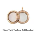 25mm rose gold stainless steel round glass locket pendant with crystal bezel and screw top - 25mm (With Rhinestones) / Rose Gold