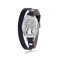Navy blue leather wrap essential oil diffuser bracelet with Tree of Life locket - Dark Blue (Tree of Life)