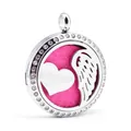 Relicario de aromaterapia de acero con corazón, ala de ángel, cristales y almohadilla rosa. - Estilo de Alas de Ángel (025) / Colgante de 30mm Solamente (Sin Cadena)