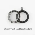 25mm black stainless steel screw-top glass locket pendant with sparkling rhinestones - 25mm (With Rhinestones) / Black