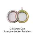 25mm rainbow stainless steel screw-cap locket pendant with crystal bezel and glass face - 25mm (With Rhinestones) / Rainbow