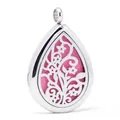 Colgante de aromaterapia en forma de lágrima de acero con almohadilla rosa - Estilo Floral Hueco (E002) / Solo Colgante (Sin Cadena)