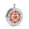Collar relicario de corazón para aromaterapia de acero inoxidable con diamantes y fieltro - Estilo de Corazón Simétrico (024) / Colgante de 30mm Solamente (Sin Cadena)