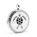 Colgante relicario de tortuga en acero inoxidable plateado con pedrería - Estilo de Tortuga Marina (017) / Colgante de 30mm Solamente (Sin Cadena)