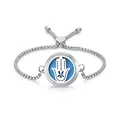 25mm stainless steel aromatherapy diffuser bracelet with blue felt pad and Hamsa design - Palm (14)