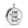 Colgante difusor de aroma de acero inoxidable con cristales y grabado 'LIVE LOVE DREAM' - Estilo de Eslógan Inspirador (026) / 30mm (Colgante Solo)