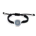 Handmade stainless steel aromatherapy bracelet with 25mm mandala pendant and black rope - Mandala Flower / With Twelve Pads