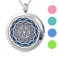 Mandala flower aromatherapy necklace in stainless steel with colorful felt pads - Pendant + 10 Pads (067) / 30mm