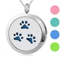 Stainless steel circular paw print aromatherapy locket necklace with colorful felt pads - Pendant Only / 30mm / Silver (050)