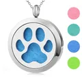 Stainless steel paw print hollow aromatherapy necklace with colorful felt pads set - Pendant Only / 30mm / Silver (094)