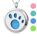 Stainless steel paw print aromatherapy necklace pendant with five colorful felt pads - Pendant Only / 30mm / Silver (118)