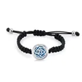 Black woven wax rope aromatherapy bracelet with 25mm stainless steel blue rose locket, adjustable size - Camellia / With Twelve Pads