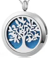 Collar relicario difusor de aceites esenciales árbol de la vida con fieltro azul - Árbol de Hojas Múltiples / Colgante + 10 Almohadillas de Algodón