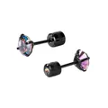 Elegantes pendientes de barra negros con circonita arcoíris de 6 mm para cartílago - 6mm / Base negra + circonita arcoíris