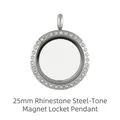 25mm stainless steel magnetic glass locket pendant with sparkling rhinestone border - 25mm (Rhinestone Style) / Steel