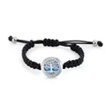 Handmade black braided wax rope bracelet with 25mm Tree of Life aromatherapy diffuser - Rooted Tree / With Twelve Pads