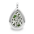 Small teardrop aromatherapy locket pendant in stainless steel with a green felt pad - Pendant + 10 Cotton Pads + Necklace / HS001 (Tree of Life)