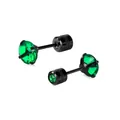 Elegantes pendientes de tuerca de 6mm con circón verde negro y diseño de doble cabeza roscada - 6mm / Base Negra + Zirconia Verde