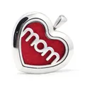 Collar con colgante de aromaterapia corazón de acero inoxidable con diseño mom y almohadilla roja - Estilo de Letra MOM (H001) / Colgante + 10 Almohadillas de Algodón