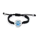 Handmade adjustable black woven aromatherapy bracelet featuring a blue paw print locket - Footprint / With Twelve Pads
