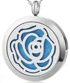 Pendente per collana aromaterapia rosa traforata argento con cuscinetto blu - Rosa (216) / solo ciondolo
