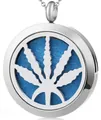 Collar difusor de aromaterapia en acero con diseño de hoja de cannabis y almohadilla azul - Estilo de Aloe 149
