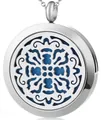 Collana medaglione per aromaterapia in acciaio inossidabile argento con cuscinetto blu e traforo - Fiore da Finestra Mandala (034) / solo ciondolo