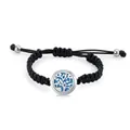 Hand-woven black wax rope aromatherapy bracelet with a 25mm Tree of Life locket. - Flowering Tree / With Twelve Pads