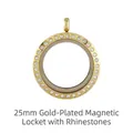 25mm gold magnetic floating locket pendant with rhinestones and glass window - 25mm (Rhinestone Style) / Gold