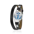 Bracelet diffuseur d'aromathérapie en cuir noir avec un médaillon argenté d'aile d'ange - Ange / Ouverture filetée