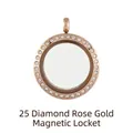 Elegant 25mm rose gold plated magnetic glass locket pendant with sparkling rhinestones - 25mm (Rhinestone Style) / Rose Gold