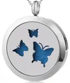 Ciondolo medaglione aromaterapia in acciaio inossidabile argento con inserto in feltro blu - Tre Farfalle (131) / solo ciondolo