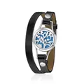 Bracelet diffuseur d'aromathérapie en cuir noir avec médaillon argenté Arbre de Vie - Arbre en Fleurs / Ouverture filetée