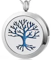 Collar relicario de aceite esencial Árbol de la Vida en acero plateado con almohadilla azul - Árbol de la Vida 159