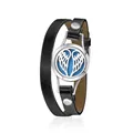 Bracelet en cuir noir avec médaillon diffuseur d'arômes en acier inoxydable à motif d'aile - Aile / Ouverture filetée