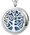 Collar difusor de aceites esenciales Árbol de la Vida en acero plateado con fieltro azul - Árbol de la Vida 073