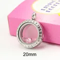 Silver 20mm round glass living locket pendant with pink gemstones and rhinestones - 20mm (Rhinestone Style) / Steel