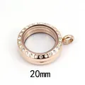 20mm rose gold magnetic glass locket pendant with rhinestones for floating charms - 20mm (Rhinestone Style) / Gold