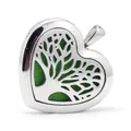 Hartvormige roestvrijstalen aromatherapie medaillon ketting met groen viltje voor olie - Levensboom Stijl (H007) / Alleen Hanger