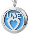 Collana medaglione aromaterapia in acciaio inossidabile con design cuore LOVE e pad blu - LOVE Cuore (173) / solo ciondolo