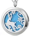 Collana con ciondolo aromaterapia in acciaio inox con renna e tampone di feltro blu interno - Cervo di Natale (176) / solo ciondolo