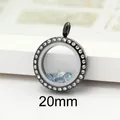 20mm black vacuum plated glass locket pendant featuring sparkling blue crystals - 20mm (Rhinestone Style) / Black