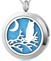 Collana diffusore per aromaterapia in acciaio inox gufo e luna con cuscinetto blu - Gufo (208) / solo ciondolo