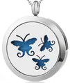 Collana medaglione aromaterapia tonda in acciaio inox con farfalla blu traforata - Tre Farfalle (065) / solo ciondolo